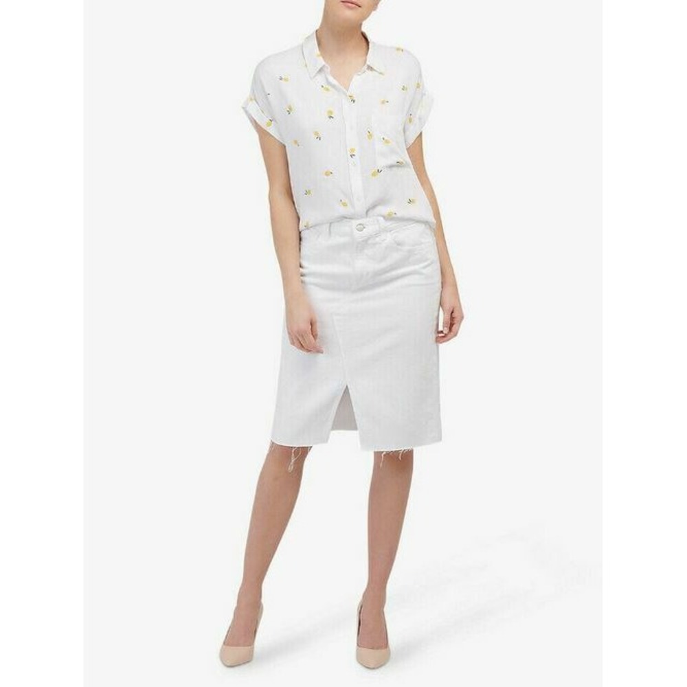 J Brand Trystan Mid Rise White Denim Midi Skirt JB002255 Sz 23 NWT